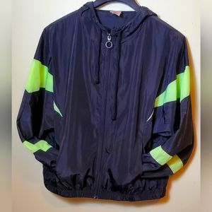Juniors Nobo Nylon Windbreaker Size LG 11/13 Black/Lime Green